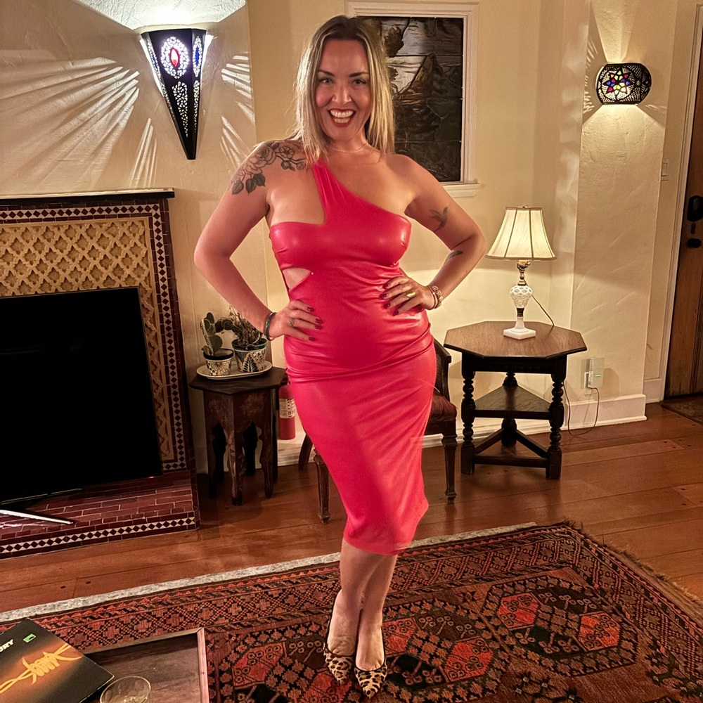 Elegant Faux Leather Red One-Shoulder Dress